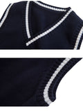 SW004 100% Cotton Kids V-Neck Striped Sweater Vest, Boys and Girls School Uniform Knitwear, Navy Blue, Size 120 In Australia - Darrahopens