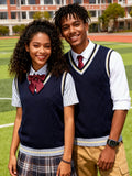 SW005 Cotton Rich Kids V-Neck Argyle Sweater Vest, Boys and Girls Knitwear, Navy Blue, Size 120 In Australia - Darrahopens