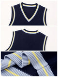 SW005 Cotton Rich Kids V-Neck Argyle Sweater Vest, Boys and Girls Knitwear, Navy Blue, Size 120 In Australia - Darrahopens