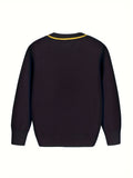 SW012 100% Cotton Kids V-Neck Long sleeve Button Cardigan, Boys and Girls School Uniform Knitwear, Black, Size 110