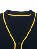 SW012 100% Cotton Kids V-Neck Long sleeve Button Cardigan, Boys and Girls School Uniform Knitwear, Black, Size 110