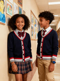 SW013-R 100% Cotton Kids V-Neck Long sleeve Button Cardigan, Boys and Girls School Uniform Knitwear, R, Size 110 In Australia - Darrahopens
