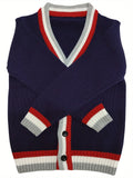 SW013-R 100% Cotton Kids V-Neck Long sleeve Button Cardigan, Boys and Girls School Uniform Knitwear, R, Size 110 In Australia - Darrahopens