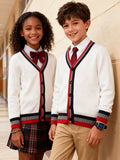 SW013-R 100% Cotton Kids V-Neck Long sleeve Button Cardigan, Boys and Girls School Uniform Knitwear, R, Size 110