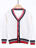 SW013-R 100% Cotton Kids V-Neck Long sleeve Button Cardigan, Boys and Girls School Uniform Knitwear, R, Size 110