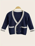 SW015 Cotton Rich Kids V-Neck Long sleeve Button Cardigan, Boys and Girls School Uniform Knitwear, Navy Blue, Size 120 In Australia - Darrahopens