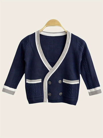 SW015 Cotton Rich Kids V-Neck Long sleeve Button Cardigan, Boys and Girls School Uniform Knitwear, Navy Blue, Size 120 In Australia - Darrahopens