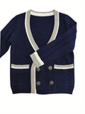 SW015 Cotton Rich Kids V-Neck Long sleeve Button Cardigan, Boys and Girls School Uniform Knitwear, Navy Blue, Size 120 In Australia - Darrahopens