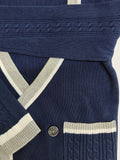 SW015 Cotton Rich Kids V-Neck Long sleeve Button Cardigan, Boys and Girls School Uniform Knitwear, Navy Blue, Size 120
