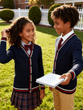 SW016-R 100% Cotton Kids V-Neck Long sleeve Button Cardigan, Boys and Girls School Uniform Knitwear, R, Size 110