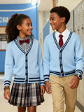 SW017 100% Cotton Kids V-Neck Long sleeve Button Cardigan, Boys and Girls School Uniform Knitwear, Steel Blue, Size 110 In Australia - Darrahopens
