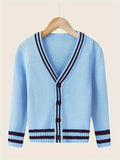 SW017 100% Cotton Kids V-Neck Long sleeve Button Cardigan, Boys and Girls School Uniform Knitwear, Steel Blue, Size 110 In Australia - Darrahopens