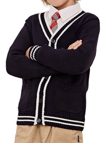 SW019 100% Cotton Kids V-Neck Long sleeve Button Cardigan, Boys and Girls School Uniform Knitwear, Navy Blue, Size 120 In Australia - Darrahopens