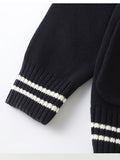 SW019 100% Cotton Kids V-Neck Long sleeve Button Cardigan, Boys and Girls School Uniform Knitwear, Navy Blue, Size 120