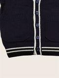 SW019 100% Cotton Kids V-Neck Long sleeve Button Cardigan, Boys and Girls School Uniform Knitwear, Navy Blue, Size 120