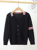SW022-GR 100% Cotton Kids V-Neck Long sleeve Button Cardigan, Boys and Girls School Uniform Knitwear, Gr, Size 110