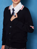 SW022-GR 100% Cotton Kids V-Neck Long sleeve Button Cardigan, Boys and Girls School Uniform Knitwear, Gr, Size 110