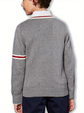 SW022-GR 100% Cotton Kids V-Neck Long sleeve Button Cardigan, Boys and Girls School Uniform Knitwear, Gr, Size 110