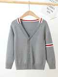 SW022-GR 100% Cotton Kids V-Neck Long sleeve Button Cardigan, Boys and Girls School Uniform Knitwear, Gr, Size 110
