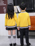 SW025 Cotton Rich Kids V-Neck Long sleeve Button Cardigan, Boys and Girls School Uniform Knitwear, Yellow, Size 110