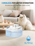 U7 Cat Water Fountain Waterer 3L/101oz, Wireless & USB Rechargeable Pet Water Fountain with 304 Stainless Steel Lid, Smart Infrared Motion Sensor Automatic Pet Water Dispenser, Ultra Quiet Pump, Detachable Easy Clean