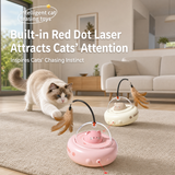 White Smart Cat Teaser Toy Rechargeable Interactive Cat Toy with Red Dot Light, Feather Wand, Obstacle Avoidance, Touch Wake-Up, Auto Standby, Soft Rubber Wheels, Cute Cat Design for Indoor Cats