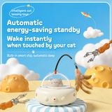 White Smart Cat Teaser Toy Rechargeable Interactive Cat Toy with Red Dot Light, Feather Wand, Obstacle Avoidance, Touch Wake-Up, Auto Standby, Soft Rubber Wheels, Cute Cat Design for Indoor Cats