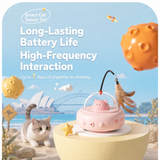 White Smart Cat Teaser Toy Rechargeable Interactive Cat Toy with Red Dot Light, Feather Wand, Obstacle Avoidance, Touch Wake-Up, Auto Standby, Soft Rubber Wheels, Cute Cat Design for Indoor Cats