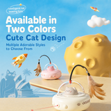 White Smart Cat Teaser Toy Rechargeable Interactive Cat Toy with Red Dot Light, Feather Wand, Obstacle Avoidance, Touch Wake-Up, Auto Standby, Soft Rubber Wheels, Cute Cat Design for Indoor Cats