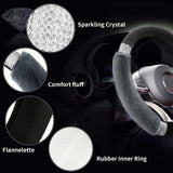 Darrahopens Auto Accessories > Auto Accessories Others > Automotive Decor Rhinestone Fluffy Steering Wheel Cover - Comfortable Non-Slip Luxury Faux Wool, Universal Fit for 14.5" to 15" Steering Wheels