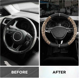Leopard Steering Wheel Cover for Women, Cute Anti-Slip Microfiber Leather, Fits D Shape Flat Bottom Steering Wheel 14.5-15 Inch - Black