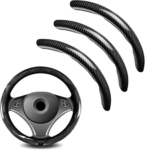 3pcs Universal Carbon Fiber Steering Wheel Cover - Anti-Slip & Segmented Design, Universal 99% Durable Steering Wheel Protector for Men and Women, Car Interior Accessory (Black)