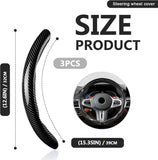 3pcs Universal Carbon Fiber Steering Wheel Cover - Anti-Slip & Segmented Design, Universal 99% Durable Steering Wheel Protector for Men and Women, Car Interior Accessory (Black)