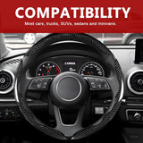 3pcs Universal Carbon Fiber Steering Wheel Cover - Anti-Slip & Segmented Design, Universal 99% Durable Steering Wheel Protector for Men and Women, Car Interior Accessory (Black)