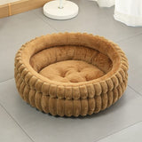 Coffee‑Coloured Plush Round Pet Bed with Removable Cushion, Size M, Thick Warm Dog & Cat Nest, Cosy Soft Sleeping Space for Small to Medium‑Sized Pets