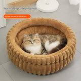 Coffee‑Coloured Plush Round Pet Bed with Removable Cushion, Size M, Thick Warm Dog & Cat Nest, Cosy Soft Sleeping Space for Small to Medium‑Sized Pets