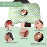 Green Ergonomic Ear Pillow with Hole for Side Sleepers, Ear Pain Relief Cushion, Washable Cover for Piercing & CNH