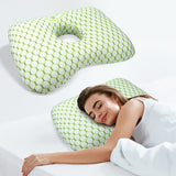 Green Ergonomic Ear Pillow with Hole for Side Sleepers, Ear Pain Relief Cushion, Washable Cover for Piercing & CNH