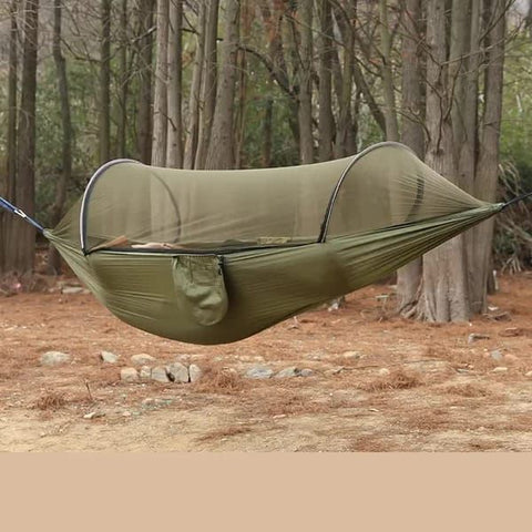 Military‑Green Outdoor Camping Hammock with Mosquito Net, Anti‑Tipping Nylon Fabric, Quick Setup Hammock for Single & Double Person In Australia - Darrahopens