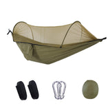 Military‑Green Outdoor Camping Hammock with Mosquito Net, Anti‑Tipping Nylon Fabric, Quick Setup Hammock for Single & Double Person
