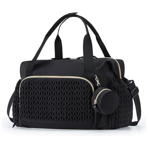 Black Large Quilted Diaper Bag Tote, Multi‑Functional Travel Baby Bag with Changing Mat & Pacifier Pouch, Stylish Maternity Hospital Bag for Labour & Delivery