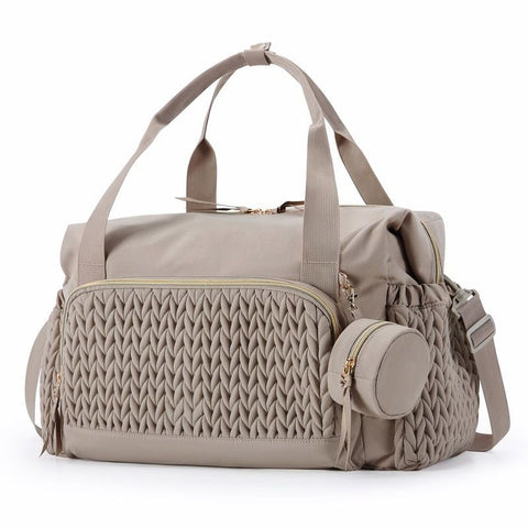 Brown Large Quilted Diaper Bag Tote, Multi‑Functional Travel Baby Bag with Changing Mat & Pacifier Pouch, Stylish Maternity Hospital Bag for Labour & Delivery In Australia - Darrahopens