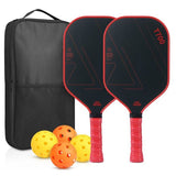 Red‑Black T700 Carbon Fiber Pickleball Paddle Set, 16mm Textured Matte Surface, Complete Kit with Oxford Carry Bag & Pickleball Balls