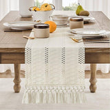 Table Runner, Boho‑Style Woven Table Runner with Knotted Tassels, Farmhouse Home Table Decor, White, 30 × 240 cm In Australia - Darrahopens