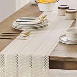 Table Runner, Boho‑Style Woven Table Runner with Knotted Tassels, Farmhouse Home Table Decor, White, 30 × 240 cm