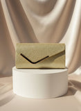 Women Fashion Wedding Evening Clutch Bag, V‑Shaped Metal Trim Versatile Chain Formal Party Handbag for Prom Banquet, Gold