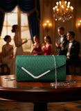 Women Fashion Wedding Evening Clutch Bag, V‑Shaped Metal Trim Versatile Chain Formal Party Handbag for Prom Banquet, Gold