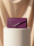 Women Fashion Wedding Evening Clutch Bag, V‑Shaped Metal Trim Versatile Chain Formal Party Handbag for Prom Banquet, Purple