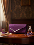 Women Fashion Wedding Evening Clutch Bag, V‑Shaped Metal Trim Versatile Chain Formal Party Handbag for Prom Banquet, Purple In Australia - Darrahopens