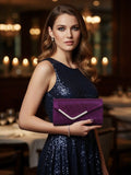 Women Fashion Wedding Evening Clutch Bag, V‑Shaped Metal Trim Versatile Chain Formal Party Handbag for Prom Banquet, Purple In Australia - Darrahopens